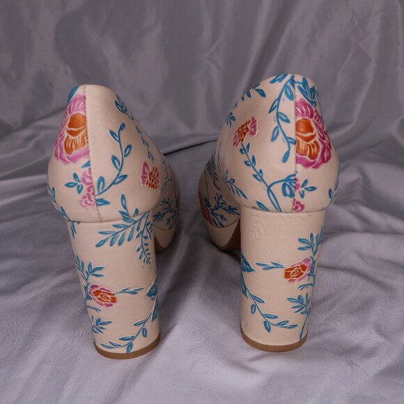 L'Artiste by Spring Step Julianna Off-White Floral Block Heel Size 8 - Picture 5 of 8